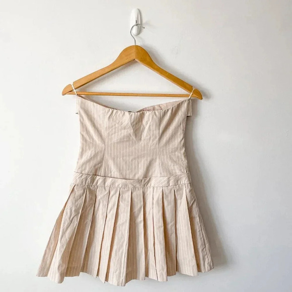 Zara Strapless Striped Pleated Hem Mini Dress Pale  Pink Size Small - Picture 10 of 15
